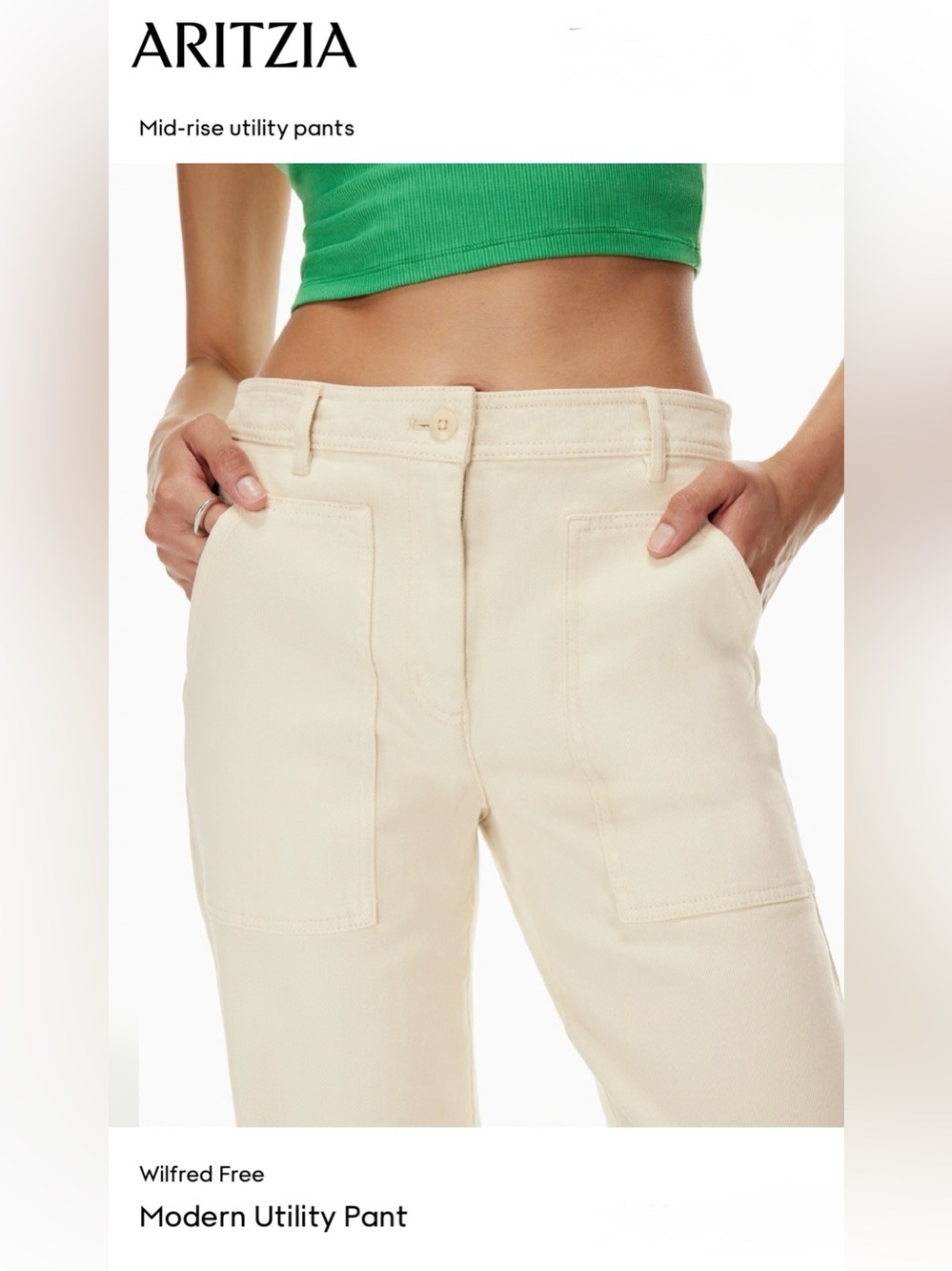 NWOT$128 ARITZIA WLFRED FREE Modern Utility Pants Women 4 29x30” Straight Beige - Picture 5 of 15